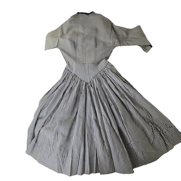 Vintage handmade striped dress 50s 60s XXS petite high neck blue cream ivory - Picture 3 of 15